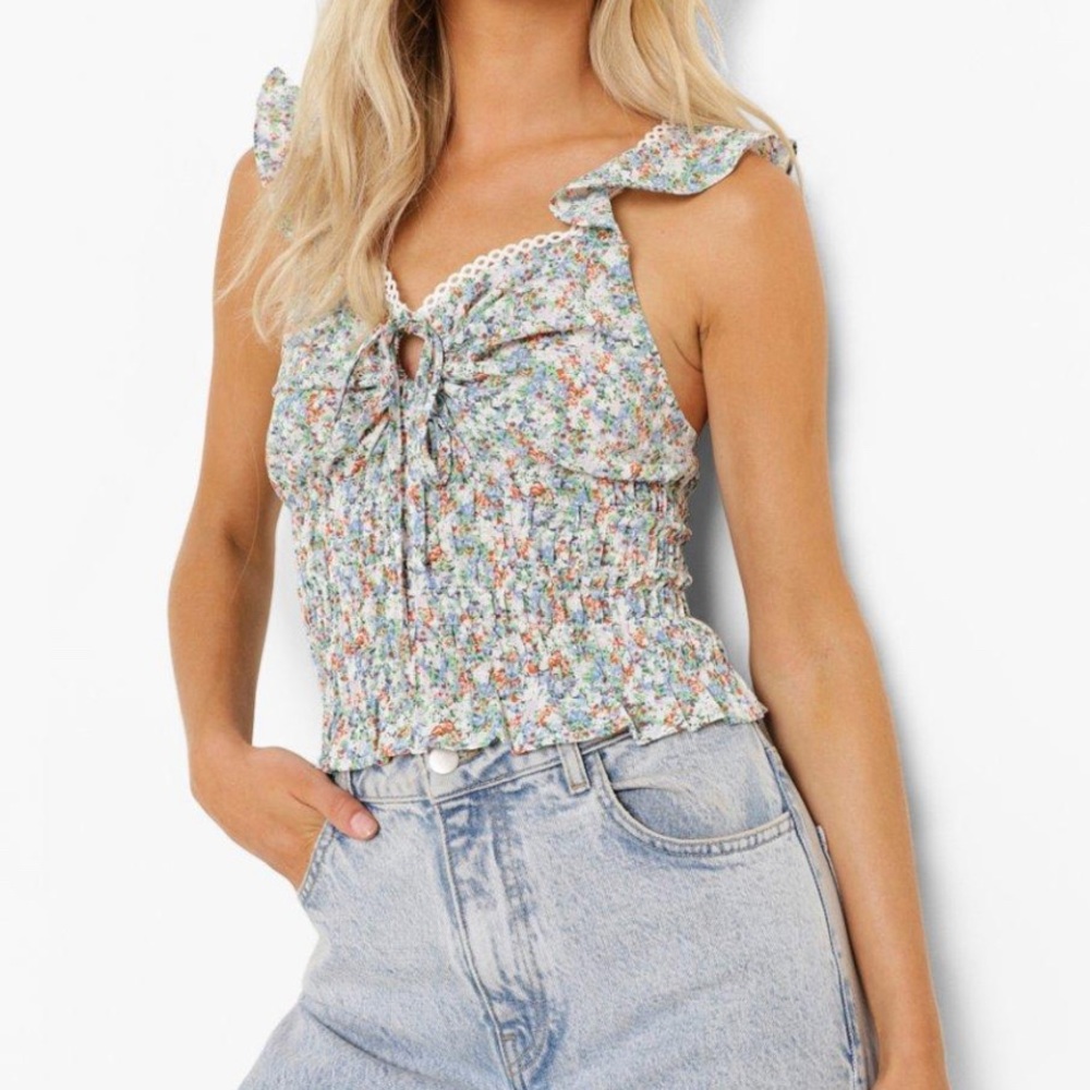 Vision apparel women’s silk floral ruffle blouse PM L43-21
